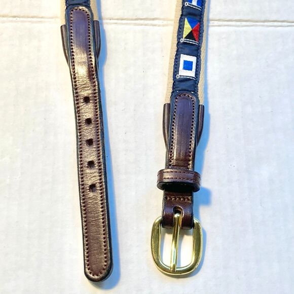 Tory Leather Nautical Plaid Canvas Leather Belt Size 26 XS Preppy Womens Boys - Picture 5 of 15